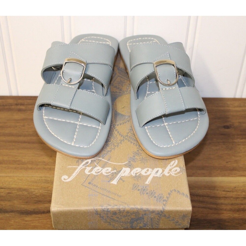 Free People Sloan Buckle Sandals New Stormy Sea Blue Boho Casual‎ Size 7